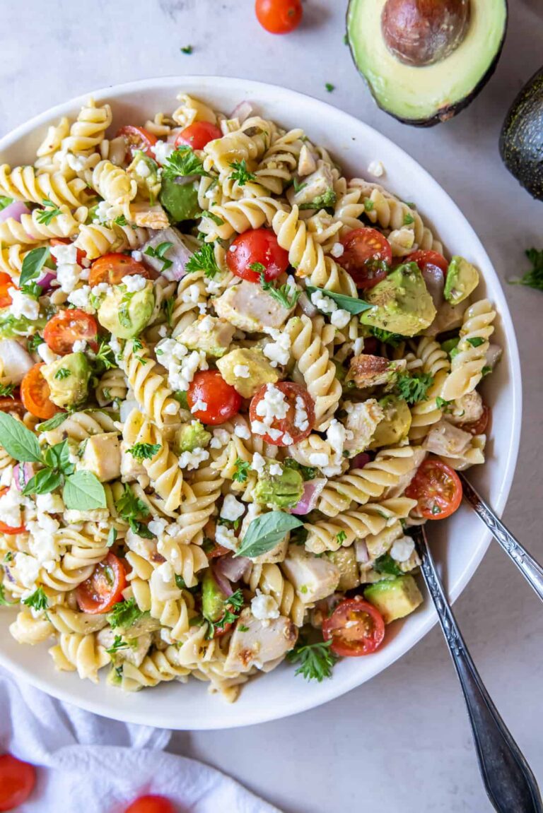 Chicken Pasta Salad with Avocado and Basil